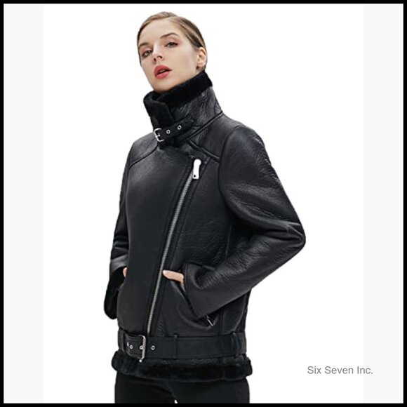 Faux Suede Faux Shearling Moto Jacket Winter Parka Coat - Picture 2 of 7